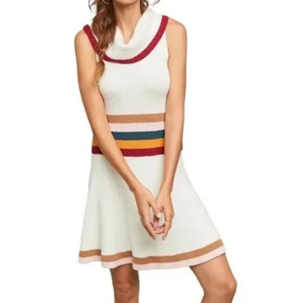 Maeve Anthropologie Cowl Neck Sleeveless Sporty Sweater Dress XS Striped Mini